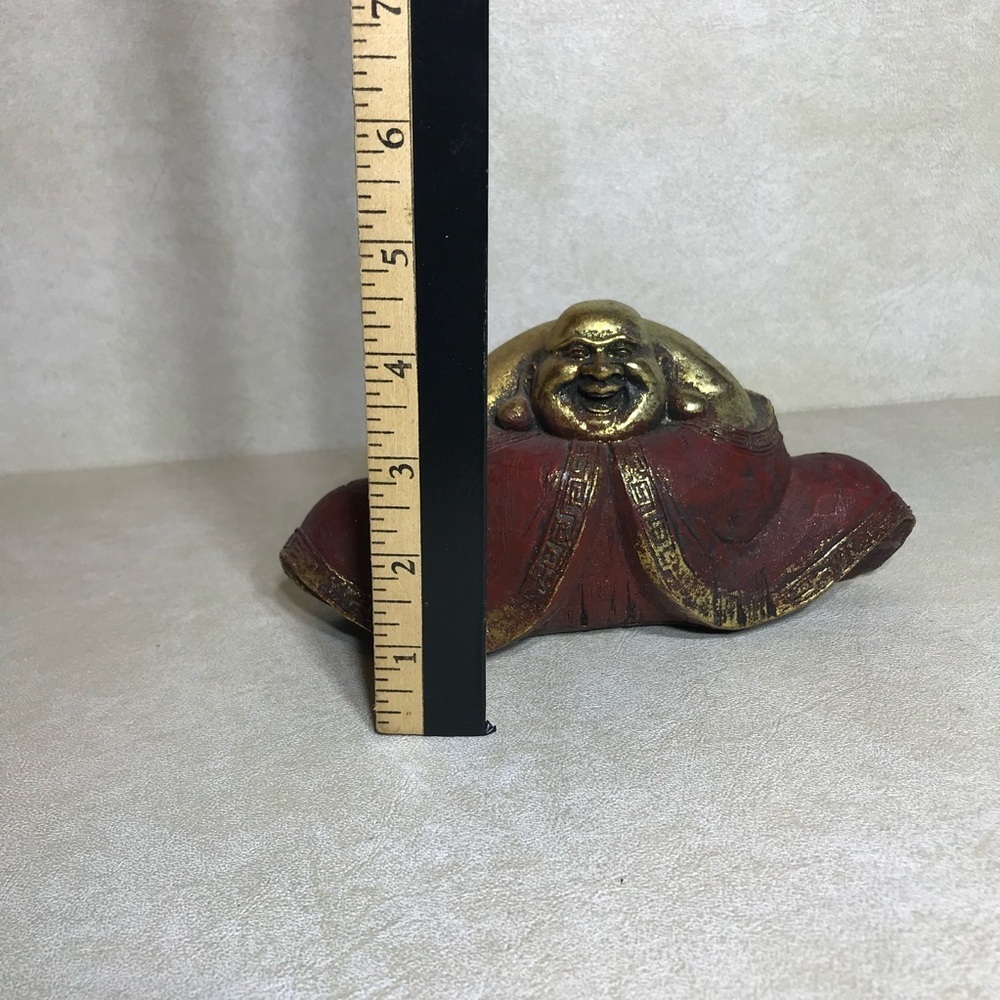 Medium Smiling/Laughing and Sitting Buddha in Gold/Red Collectible - Picture 8 of 11